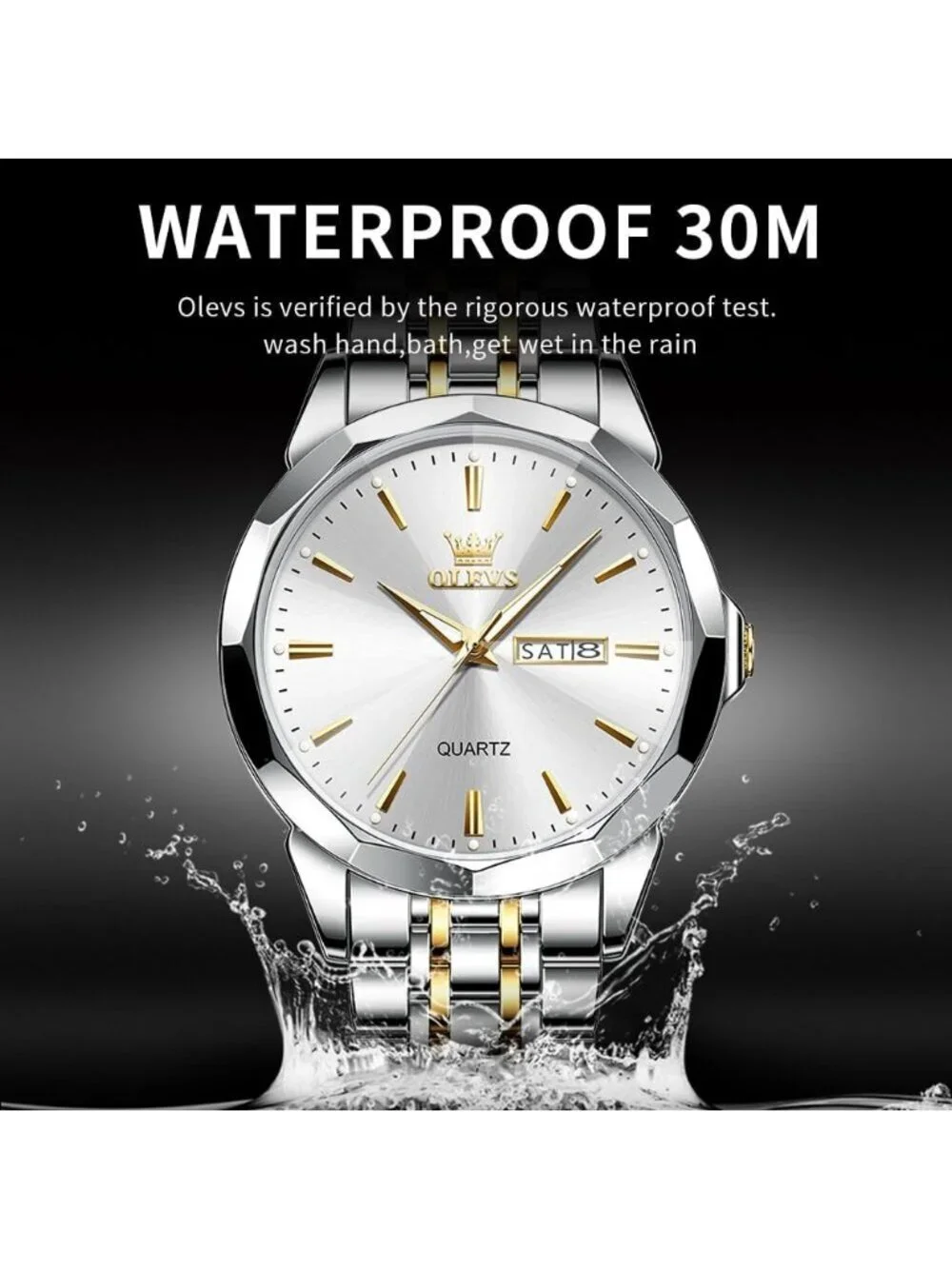 Men Silver Diamond Analog Quartz Stainless Waterproof Luminous Classic Watch